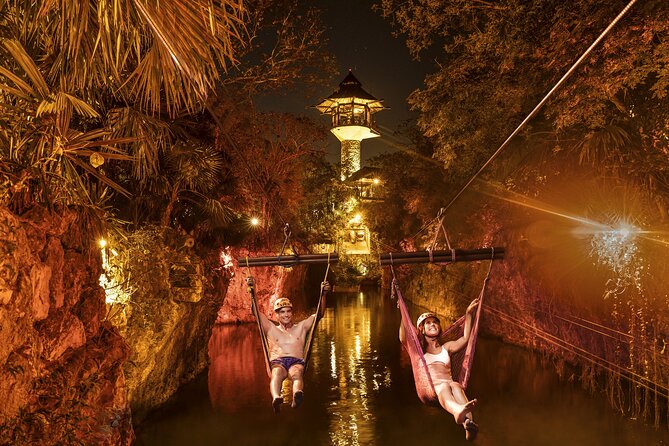 Xplor Fuego Admission <em>Official Product</em> – Hammock Splash and the cenote drop moment’ /><br />
There’s also the <strong>Hammock Splash</strong>, which is a customized zipline experience where you drop from a <strong>hammock into cool waters of a cenote</strong>. It’s a straightforward concept, but it delivers because it’s different from the treetop zip line: the landing is immediate and the water impact is part of the thrill.</p>
<p><p>If you’re doing everything start to finish, this is the kind of attraction that can become either your favorite moment or your “okay, I’m committed now” moment. Either way, it fits the park’s nighttime theme nicely.</p>
</p>
<h2 id="buffet-dinner-and-drinks-included-big-and-practical">Buffet dinner and drinks: included, big, and practical</h2>
<p><img src=